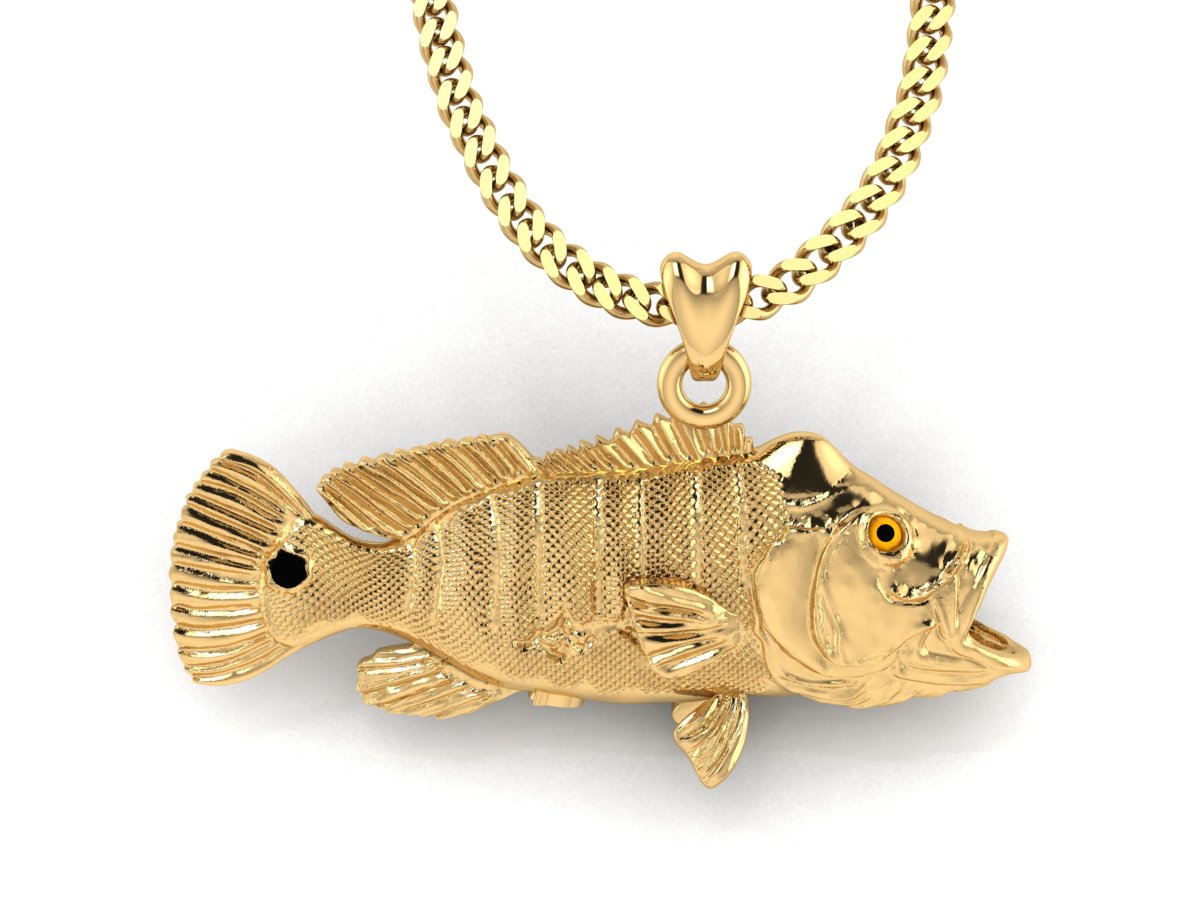 gold vermeil peacock bass fish pendant by Castil