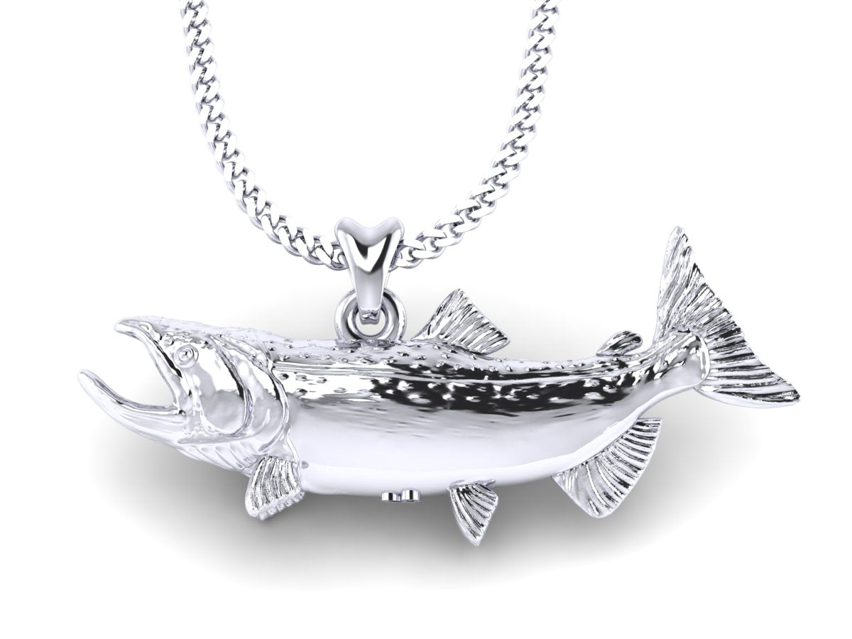 Chinook Salmon Fish Necklace in Sterling Silver