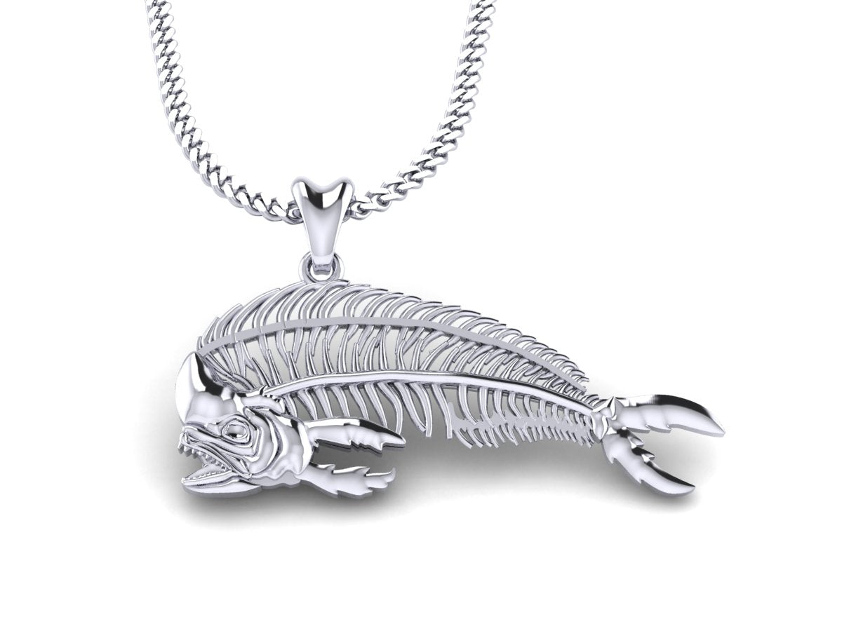 silver mahi mahi skeleton fish necklace by Castil