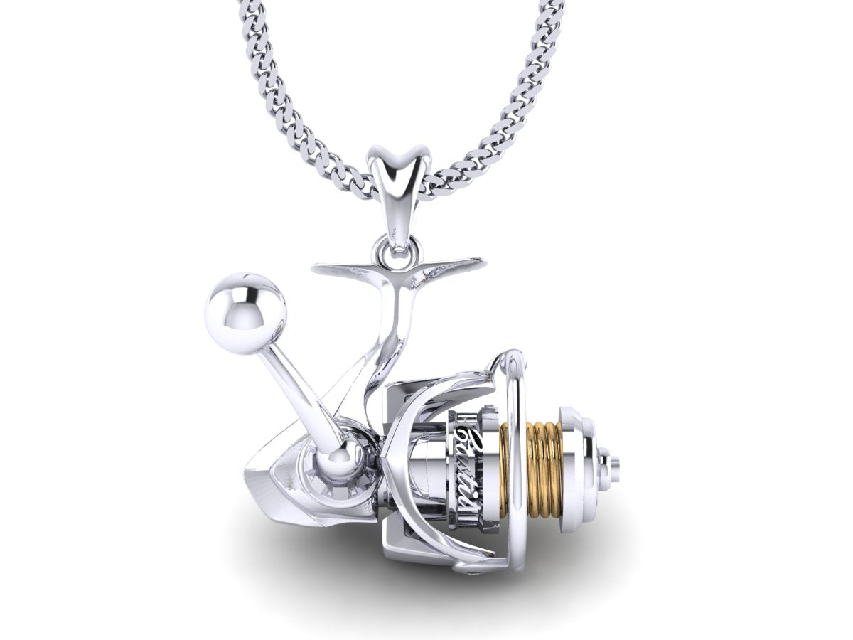 Spin Fishing Reel Necklace in Sterling Silver