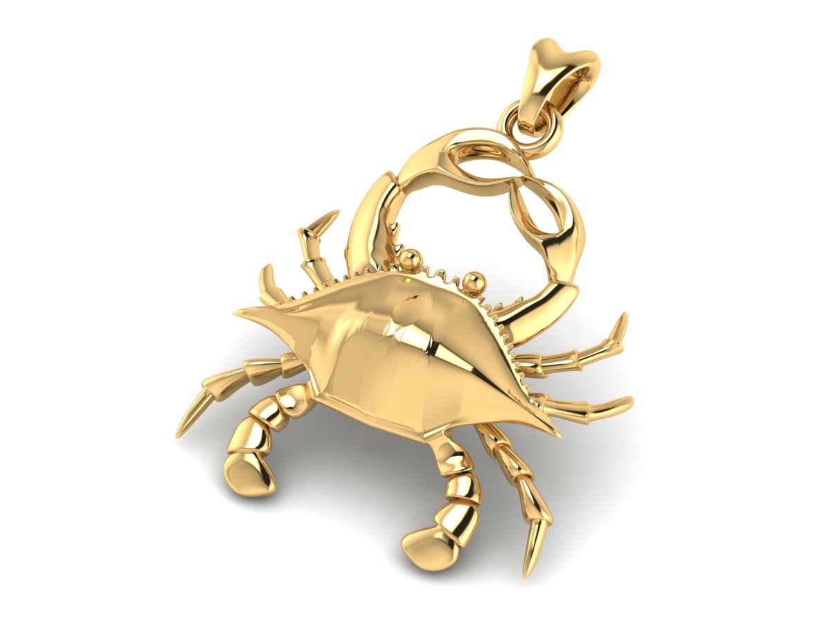solid 14k gold blue crab pendant by Castil