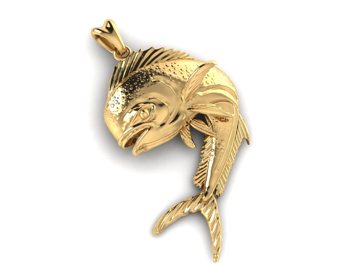 solid 14k mahi mahi v3 fish pendant by Castil