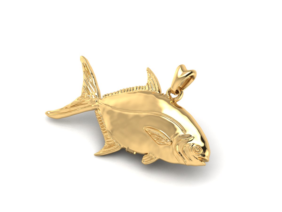solid 14k gold pompano fish pendant by Castil