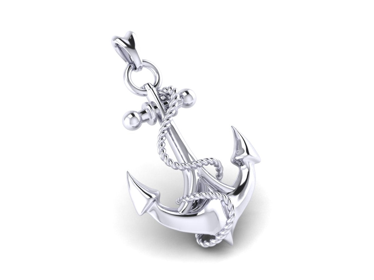 solid 14k white gold anchor pendant by Castil