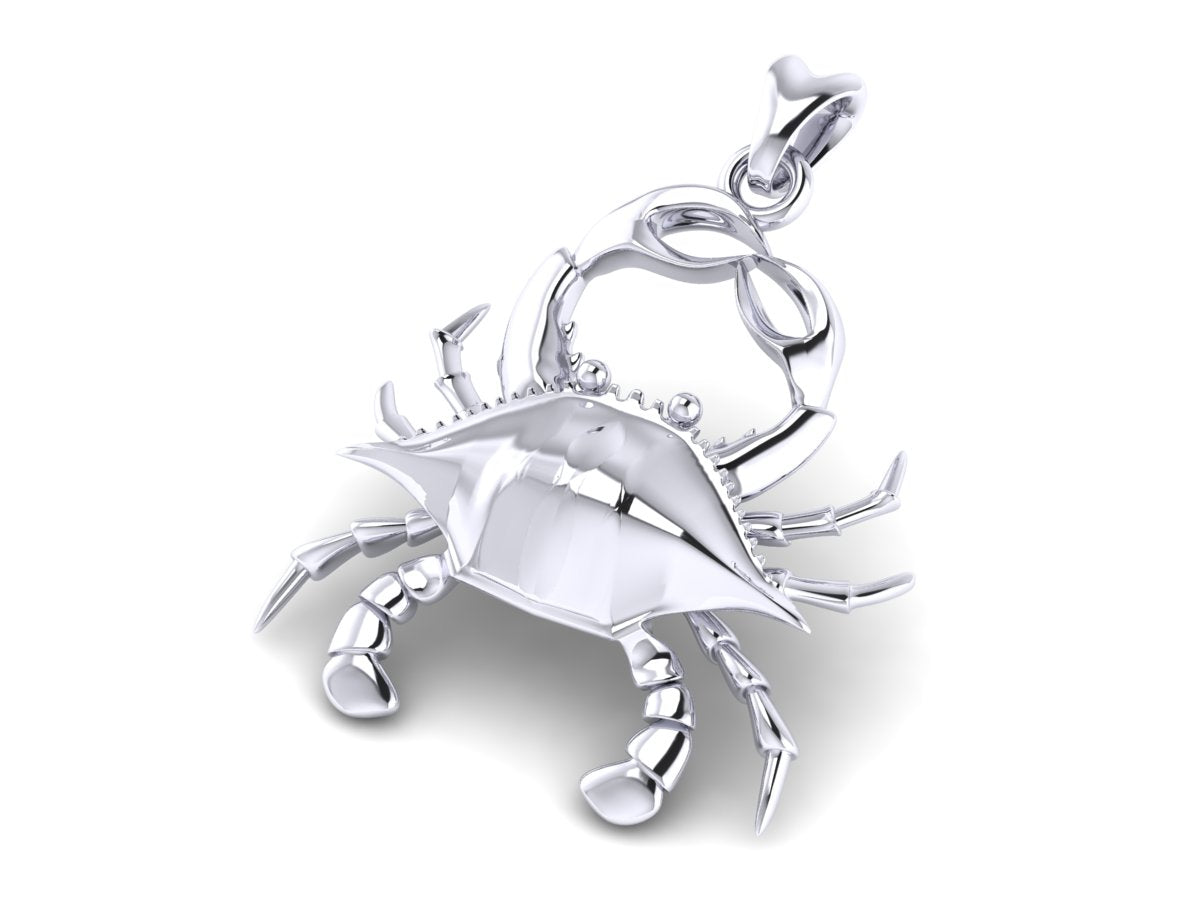 solid 14k white gold blue crab pendant by Castil