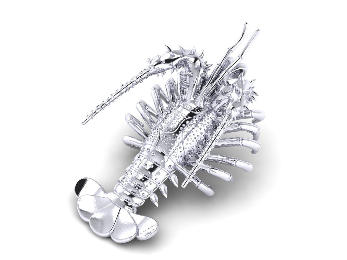 solid 14k white gold florida lobster pendant by Castil