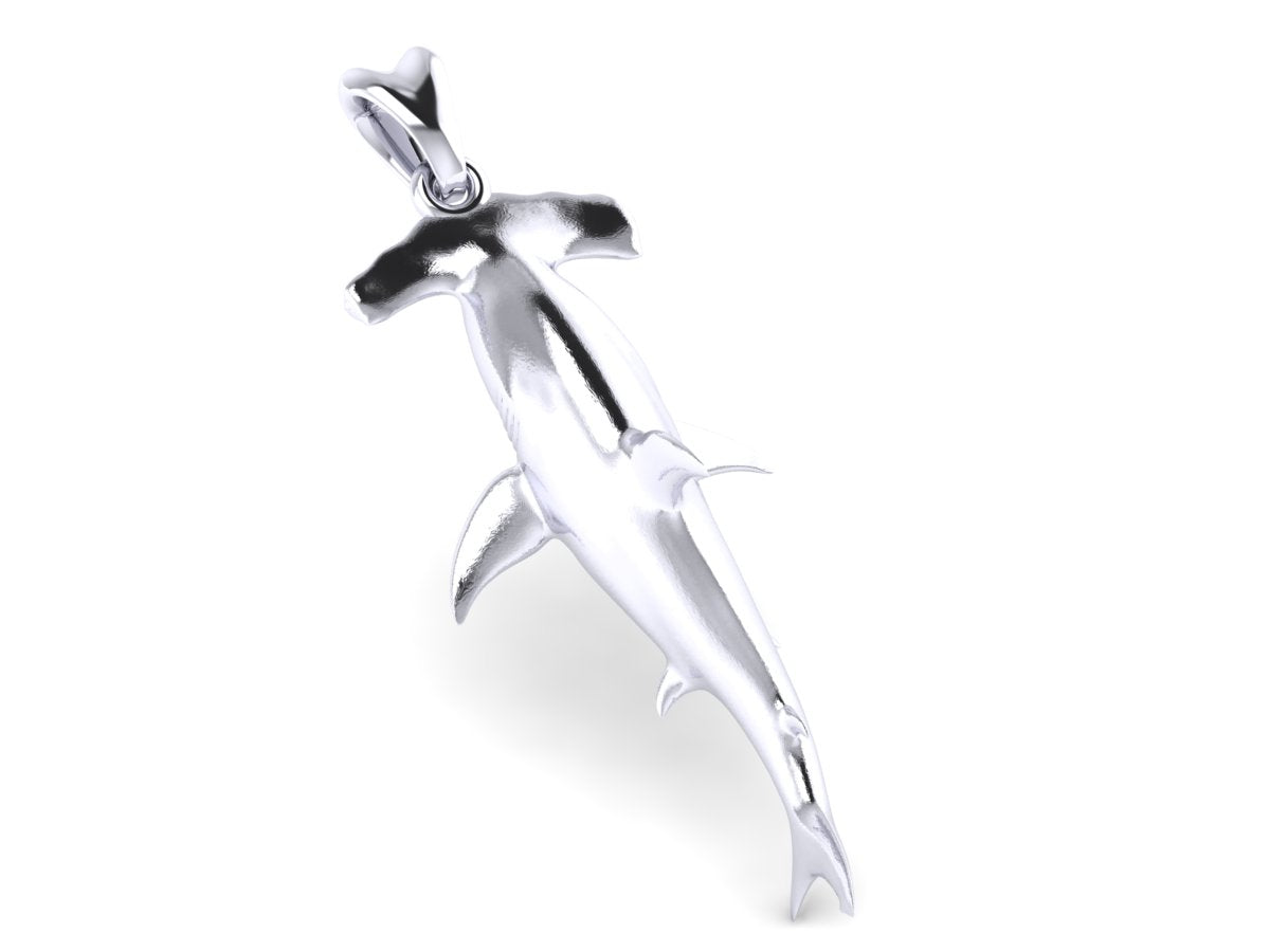 solid 14k white gold hammerhead shark pendant by Castil