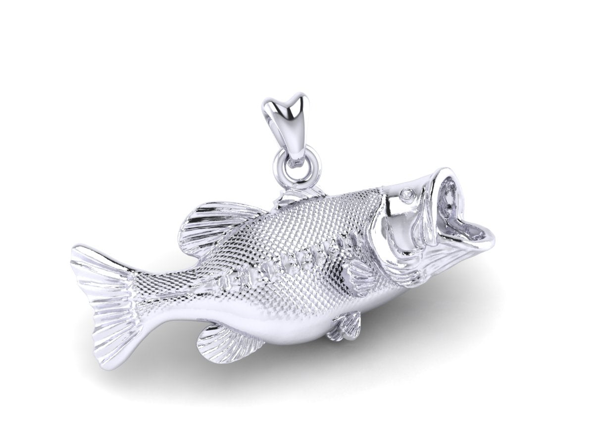 solid 14k white gold largemouth bass pendant by Castil