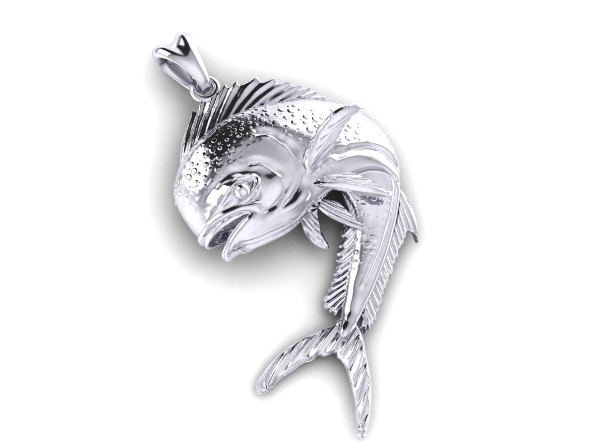 solid 14k white gold mahi mahi v3 fish pendant by Castil