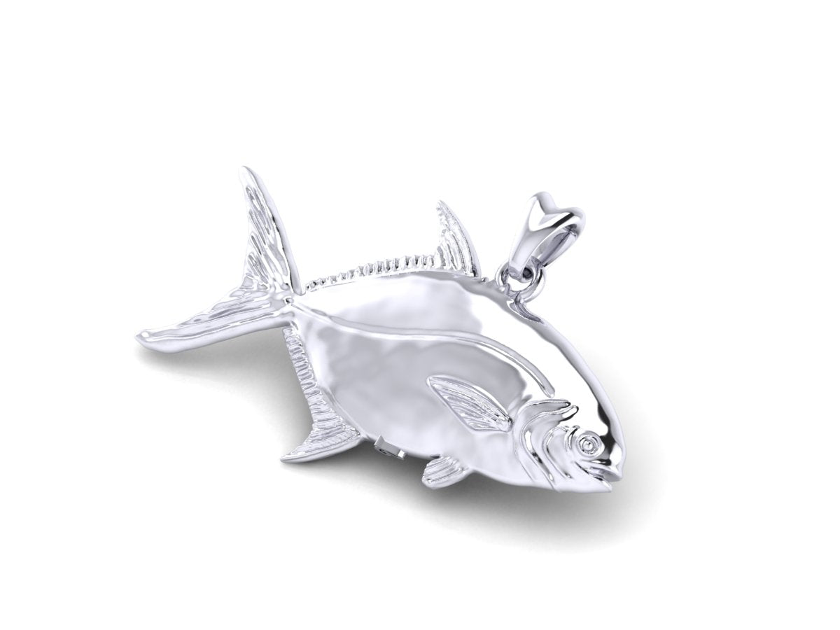 solid 14k white gold pompano fish pendant by Castil
