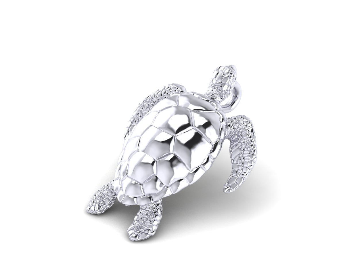 solid 14k white gold sea turtle pendant by Castil