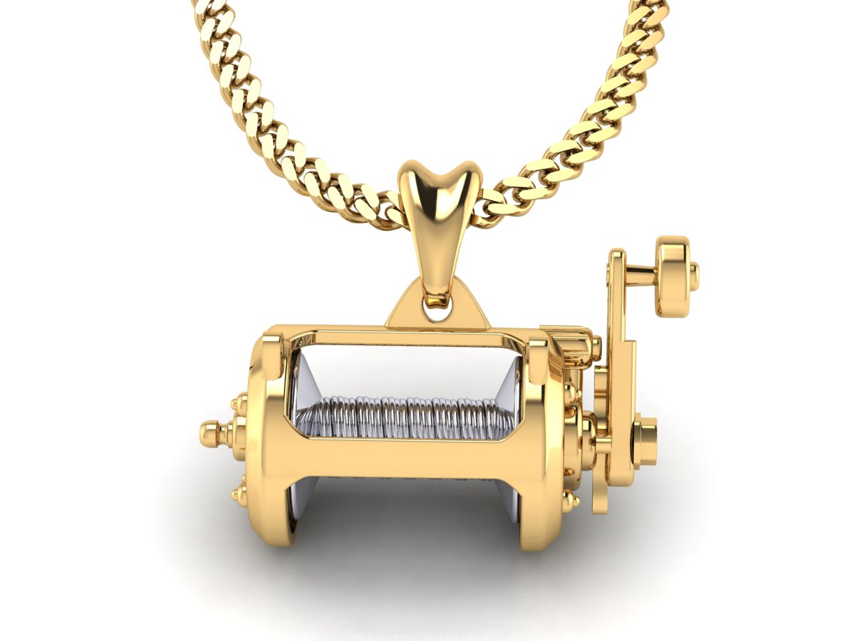 gold vermeil conventional fishing reel necklace by Castil