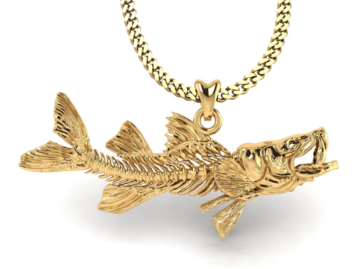 gold vermeil snook skeleton fish necklace by Castil
