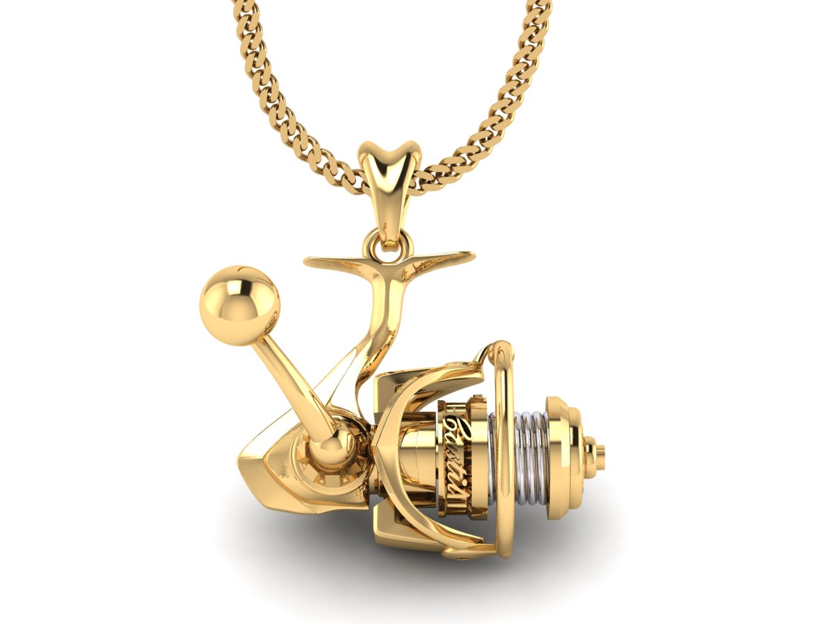 gold vermeil spin fishing reel necklace by Castil