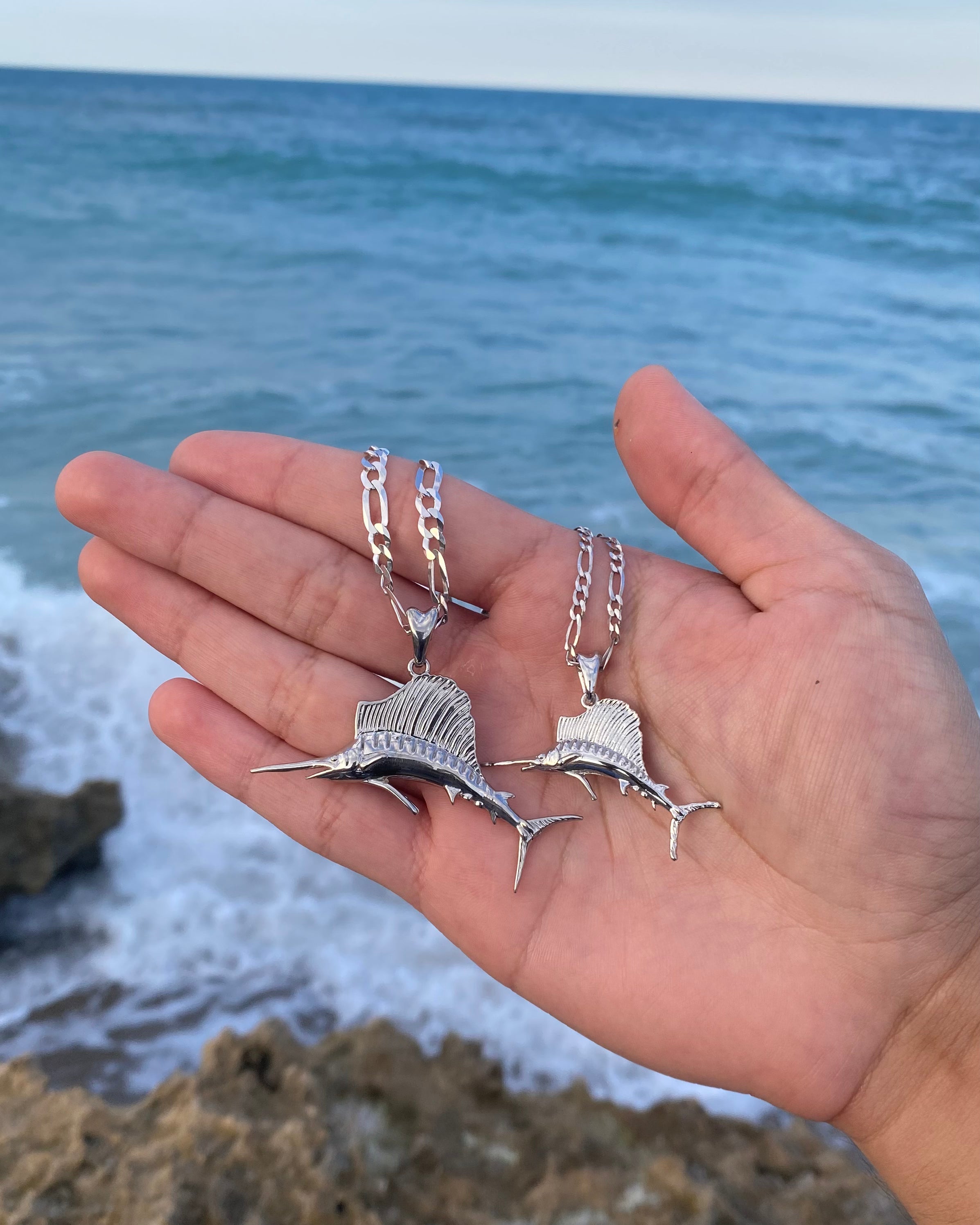 silver sailfish necklaces by Castil