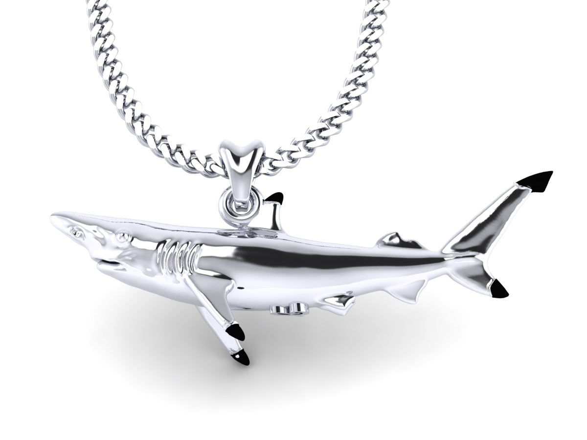 silver blacktip shark necklace by castil jewelry