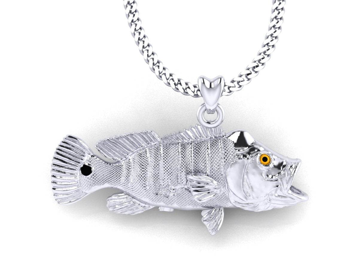 silver peacock bass fish pendant by Castil