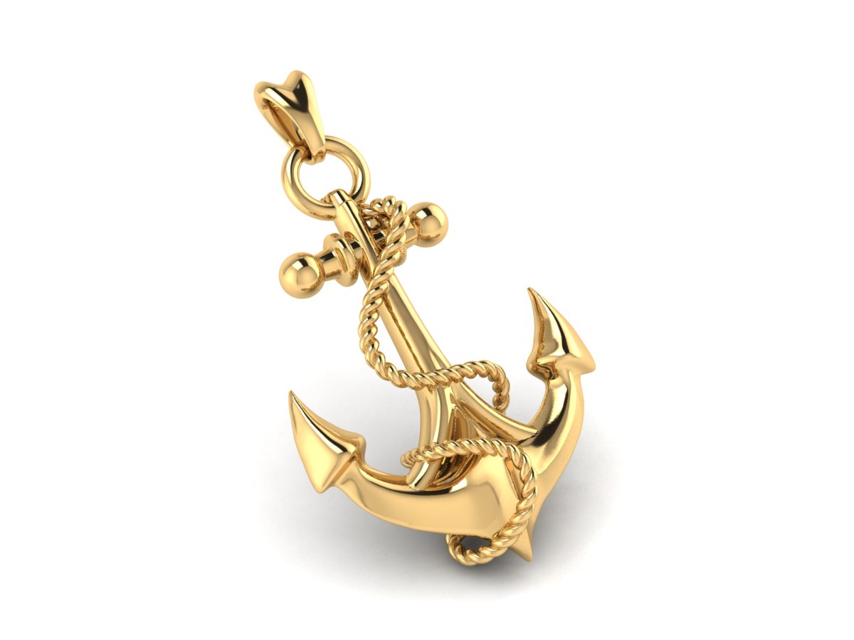 solid 14k gold anchor pendant by Castil