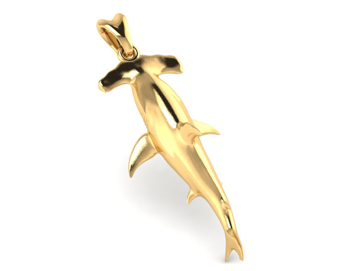 solid 14k gold hammerhead shark pendant by Castil