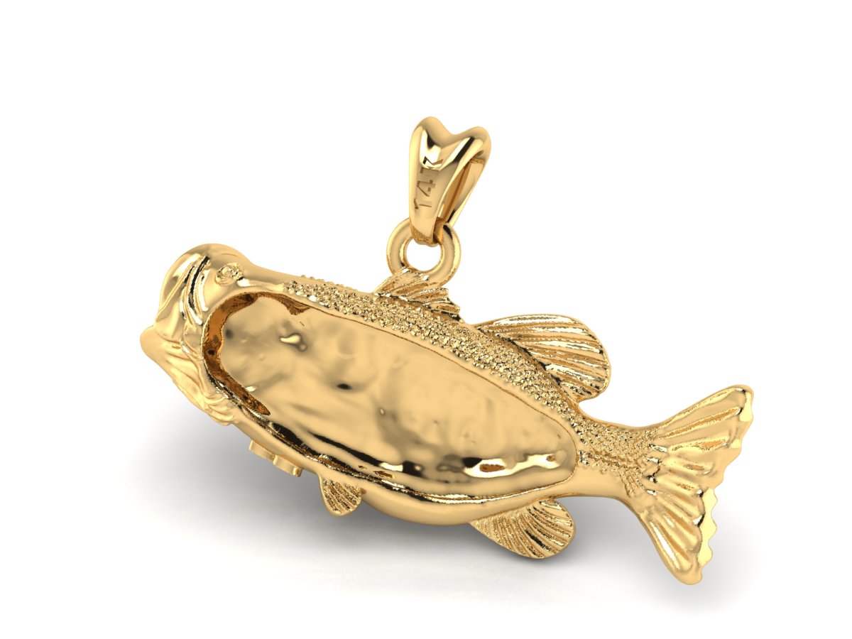 Largemouth Bass Fish Pendant (One-sided) (Solid Gold)