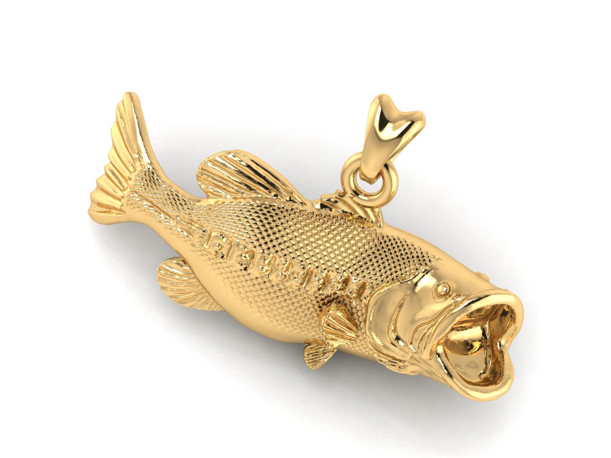 Largemouth Bass Fish Pendant (One-sided) (Solid Gold)