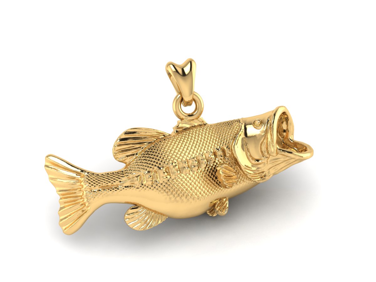 solid 14k gold largemouth bass pendant by Castil