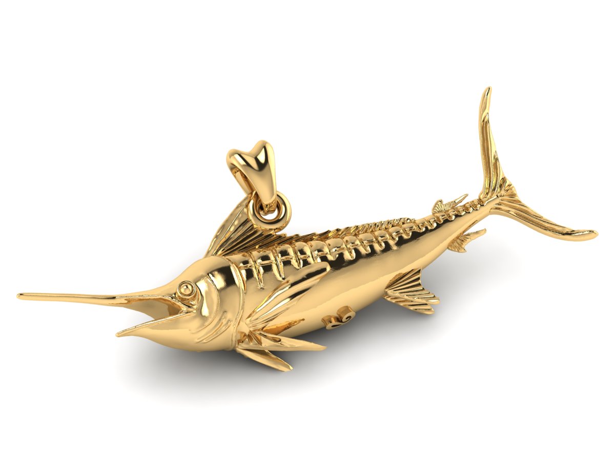 solid 14k gold Marlin fish pendant by Castil