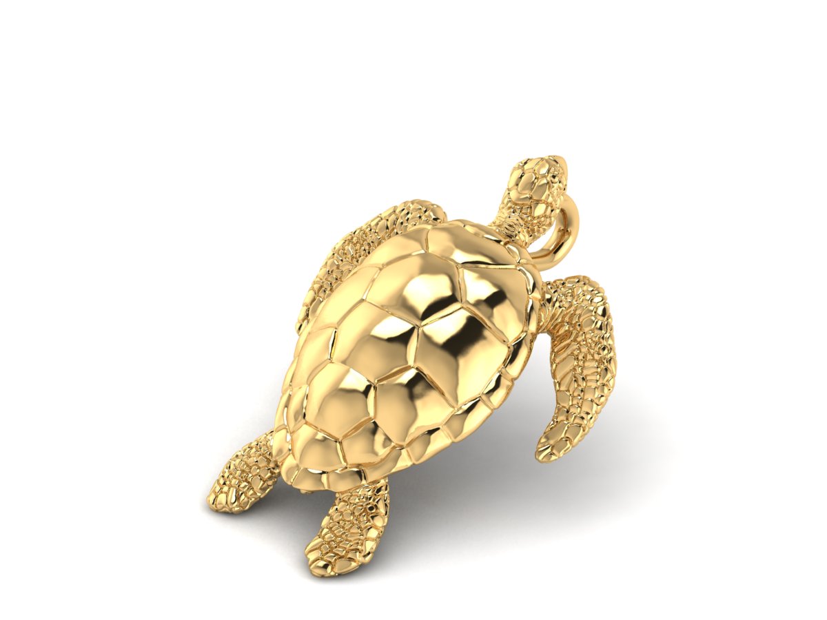 solid 14k gold sea turtle pendant by Castil