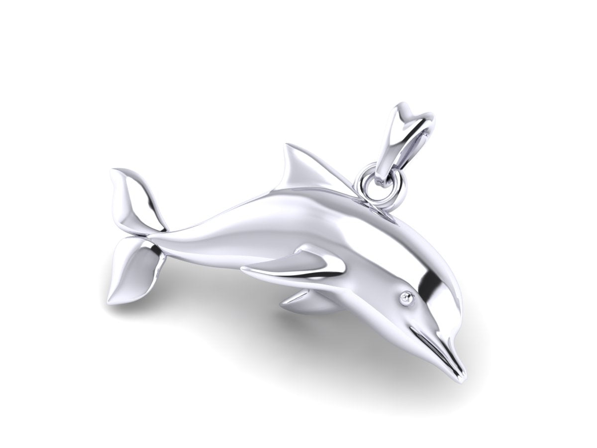 solid 14k white gold dolphin pendant by Castil