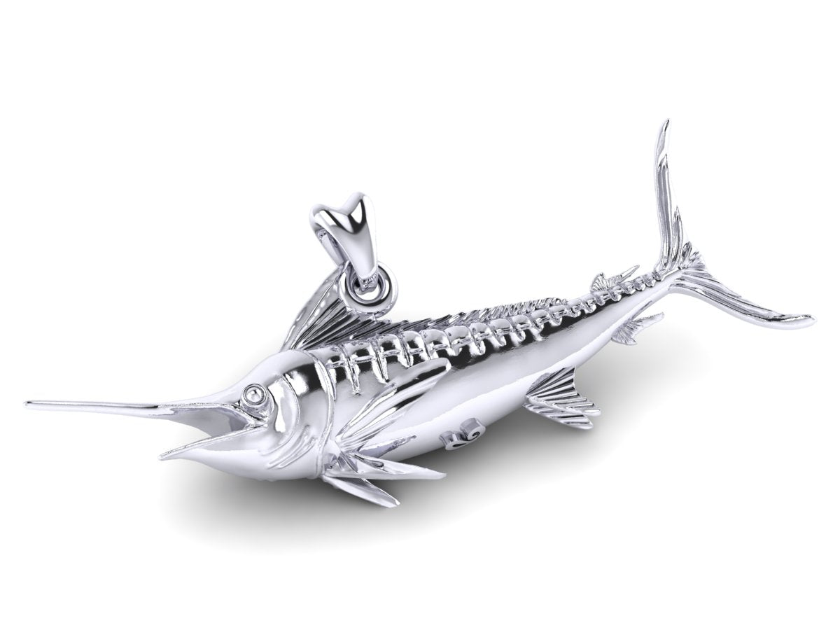solid 14k white gold Marlin fish pendant by Castil