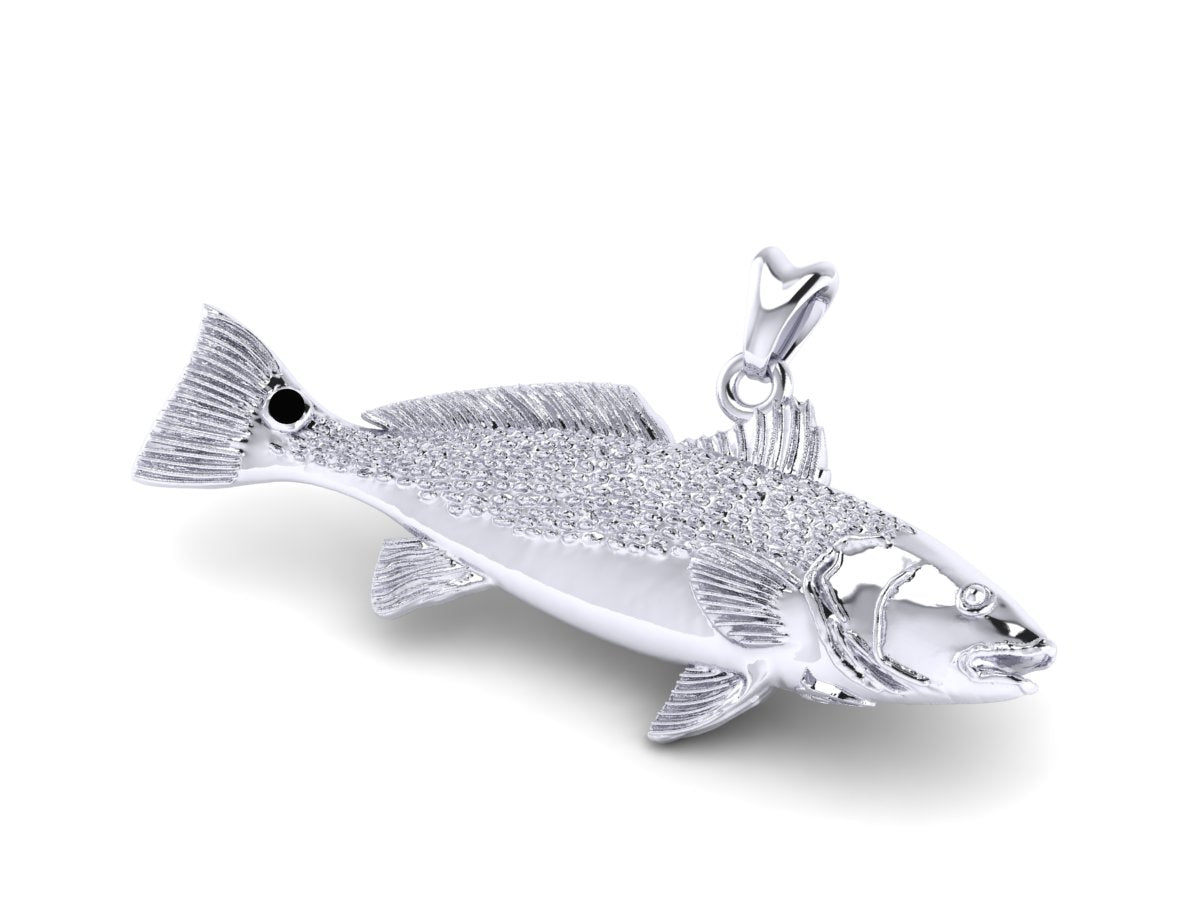 solid 14k white gold redfish pendant by Castil