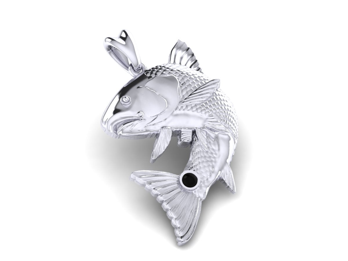 solid 14k white gold redfish v2 pendant by Castil