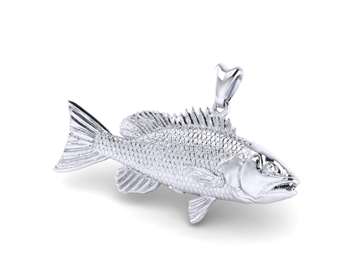 solid 14k white gold snapper fish pendant by Castil