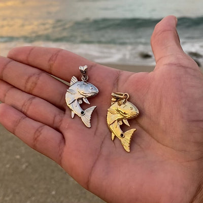 Silver and Gold Redfish v.2 Jumping Redfish pendants by Castil.