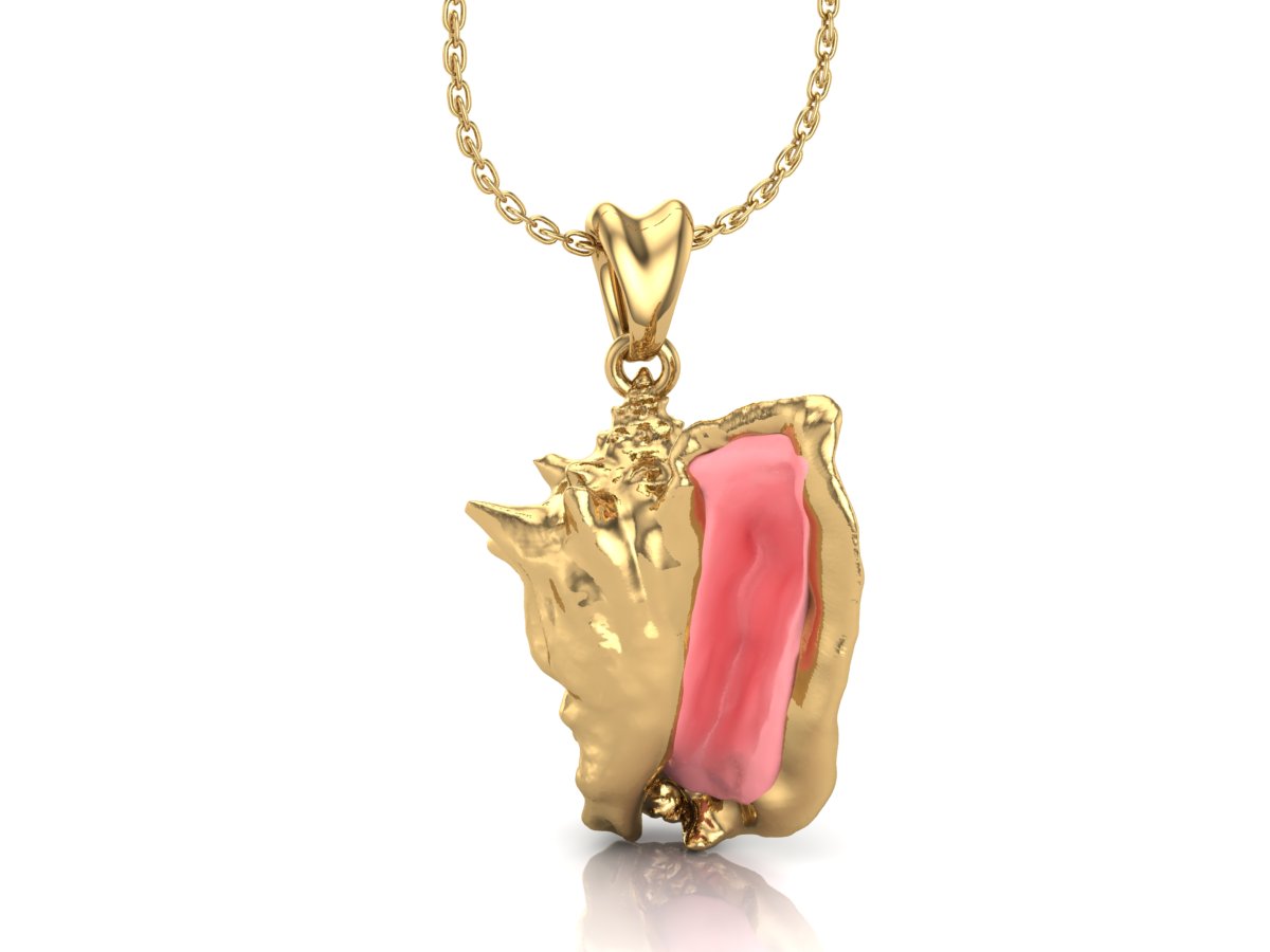 Gold vermeil queen conch necklace by Castil.
