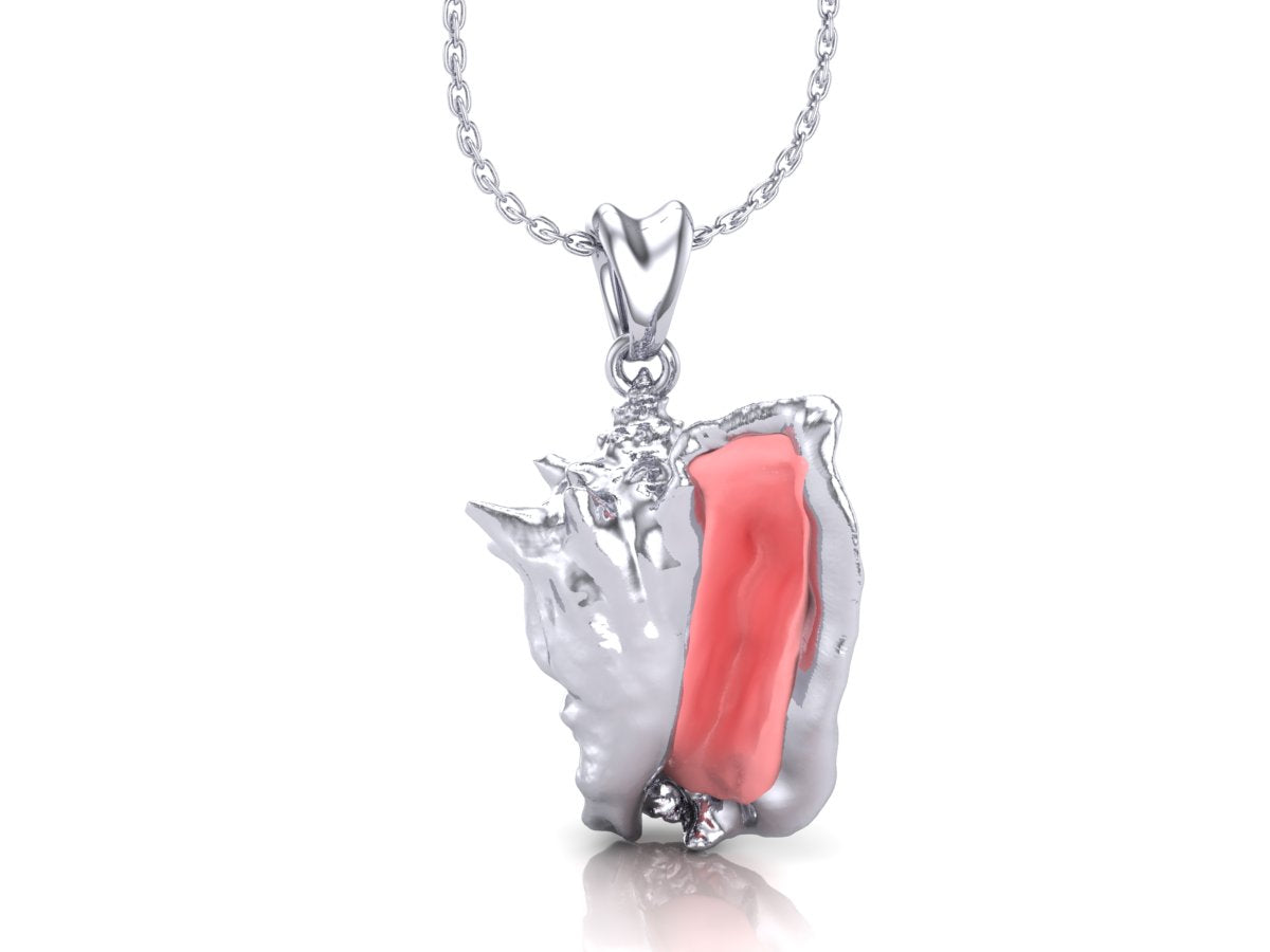 Silver queen conch necklace by Castil.
